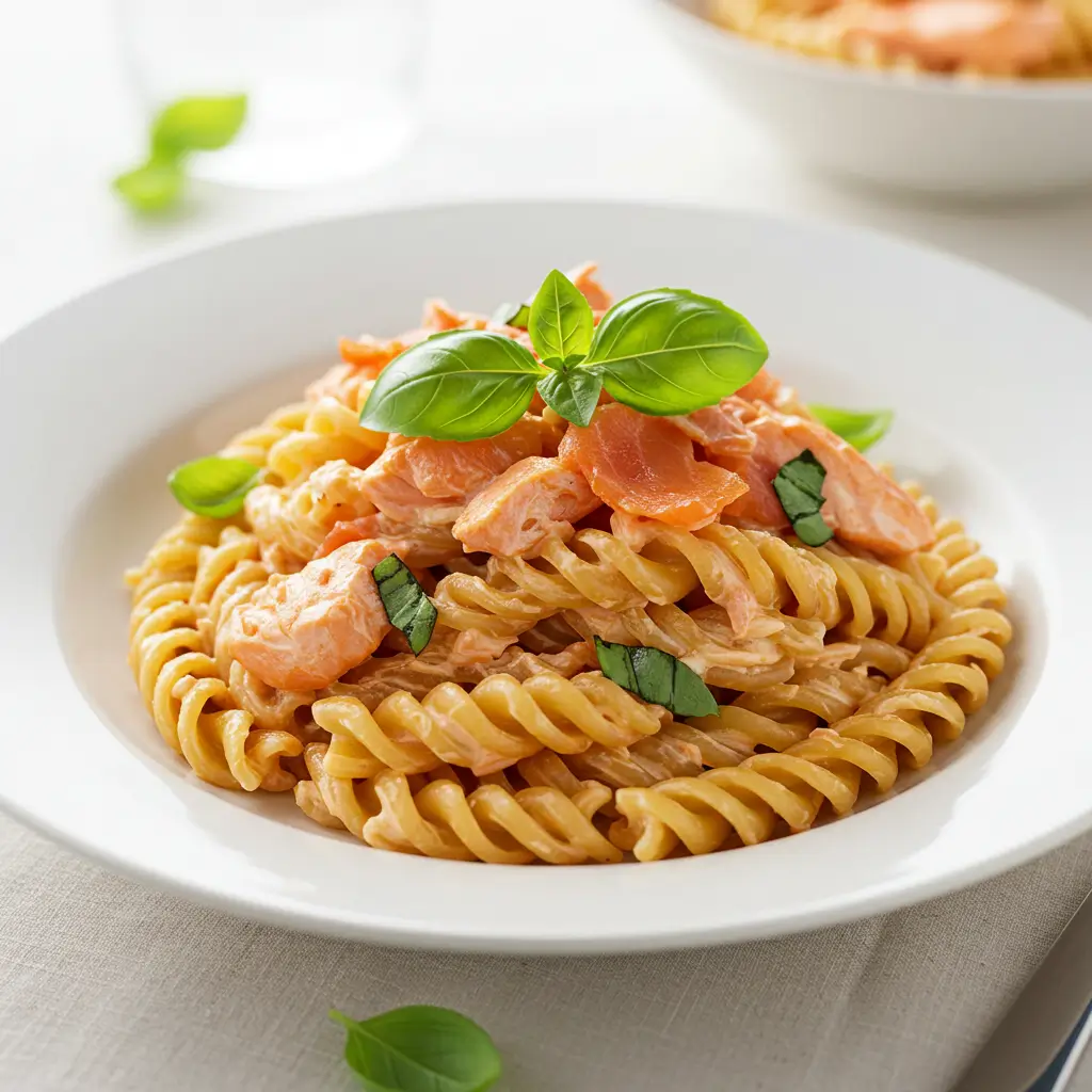 Boursin Tomato Pasta with Salmon: Creamy, Easy & Full of Flavor 7 Served Boursin Tomato Pasta with Salmon