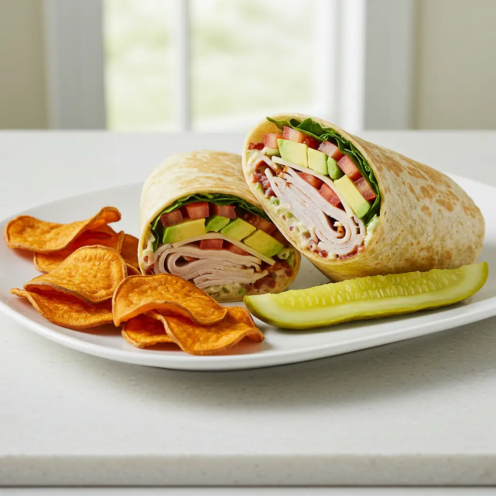 California Club Wrap Recipe: Fresh, Easy, and Packed with Flavor 7 California Club Wrap served with chips