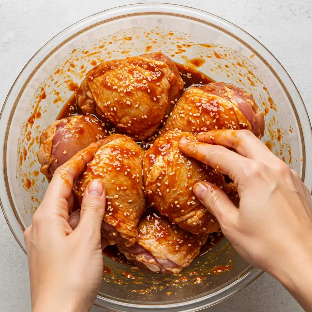 Gochujang Chicken Bowls: Bold, Spicy, and Easy to Make 6 Chicken thighs marinating in gochujang sauce