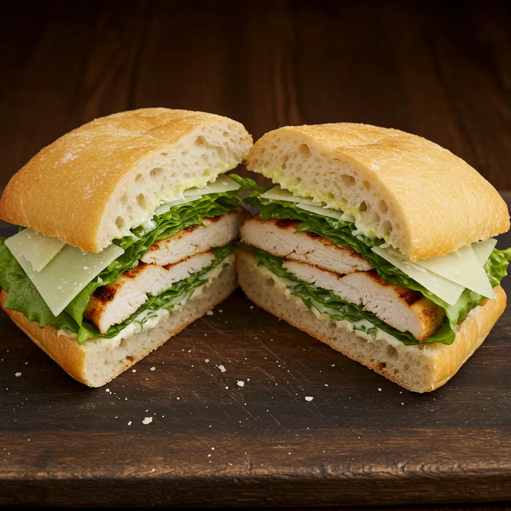 Chicken Caesar Salad Sandwich with parmesan and romaine