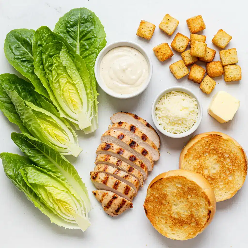 Chicken Caesar Salad Sandwich: Bold Flavor, Crunch & Creaminess 5 Ingredients for Chicken Caesar Salad Sandwich on table