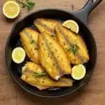 Fried flounder fish recipes served golden and crispy with lemon