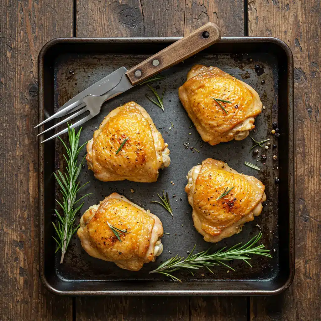 Garlic Parmesan Chicken Thighs fresh from oven