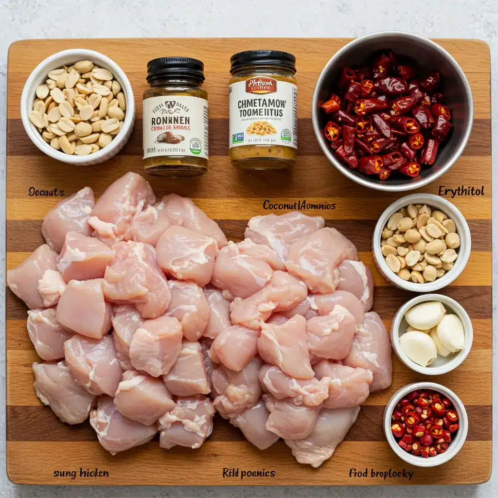 Low Carb Kung Pao Chicken Recipe That’s Big on Flavor, Not Carbs 5 Low carb kung pao chicken ingredients on prep board