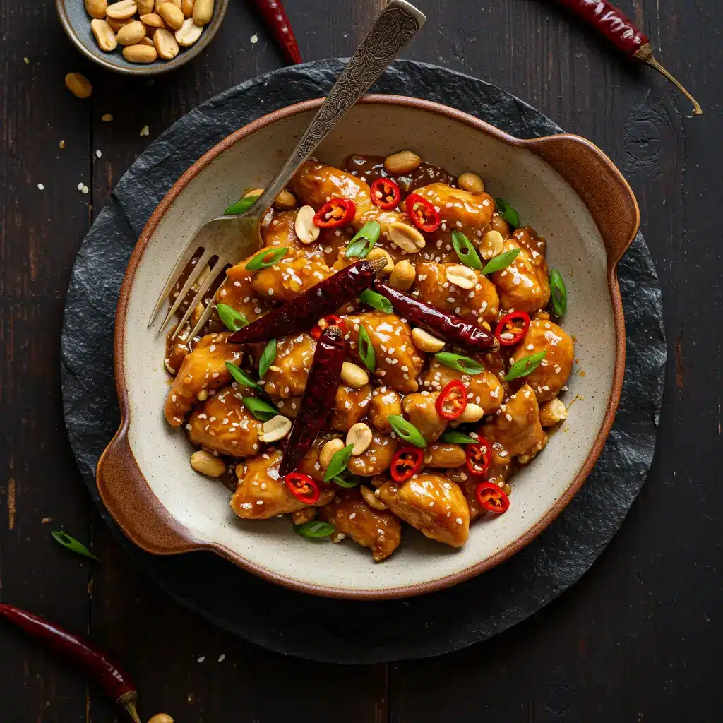 Low carb kung pao chicken recipe served in a bowl