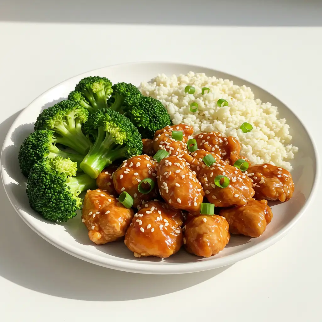 Low Carb Kung Pao Chicken Recipe That’s Big on Flavor, Not Carbs 7 Plated low carb kung pao chicken with cauliflower rice
