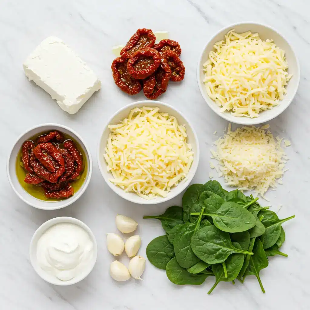Marry Me Dip: Bold, Creamy, Crowd-Pleasing Appetizer Recipe 5 Ingredients for Marry Me Dip laid out neatly