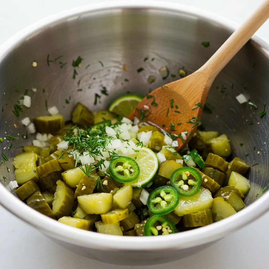 Pickle de Gallo: Tangy, Crunchy Salsa Twist That Elevates Everything 6 Mixing Pickle de Gallo ingredients
