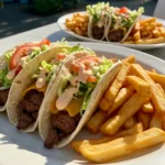 serving smash burger tacos