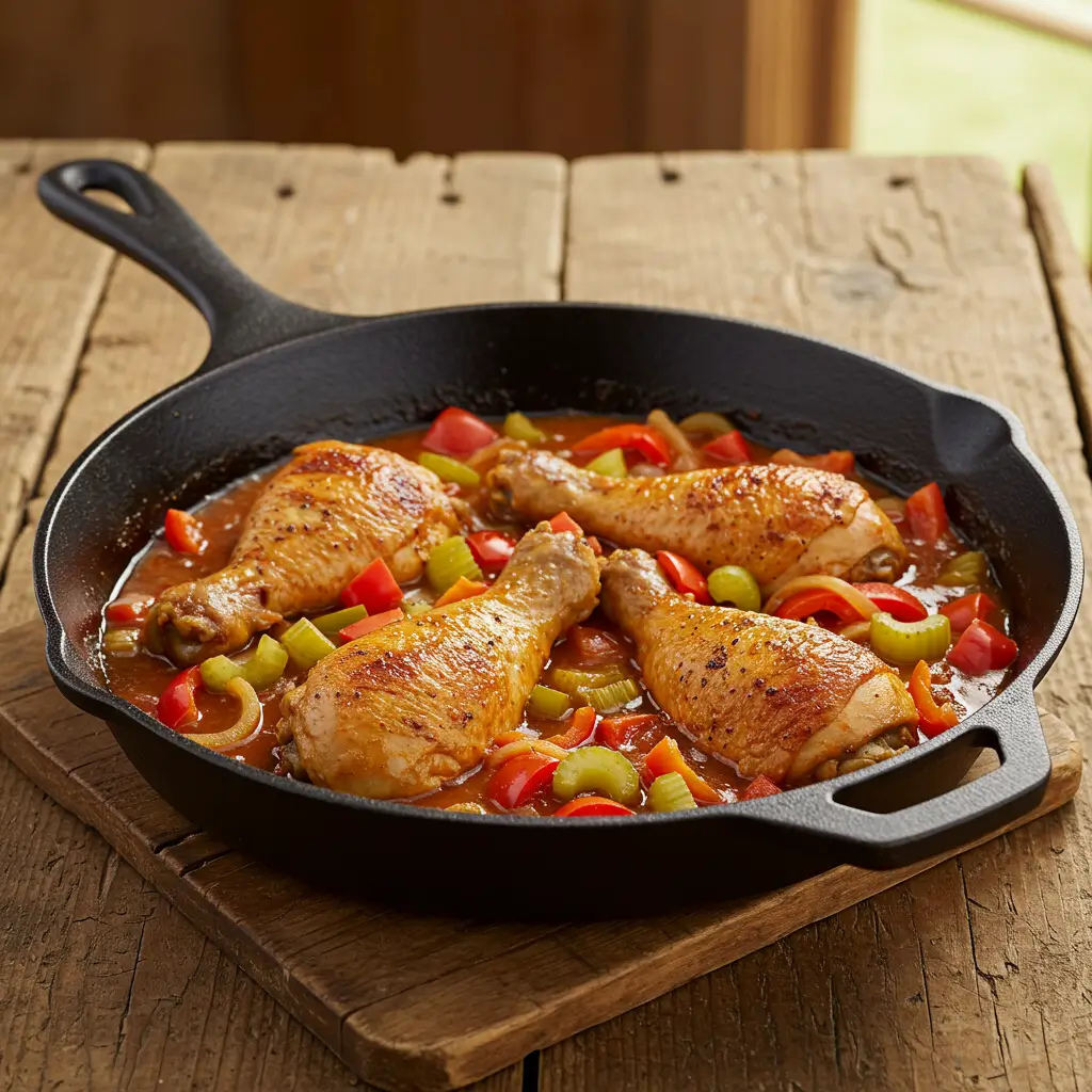 Creole Chicken recipe in skillet with sauce