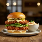 Pickle brined fried chicken sandwich with slaw