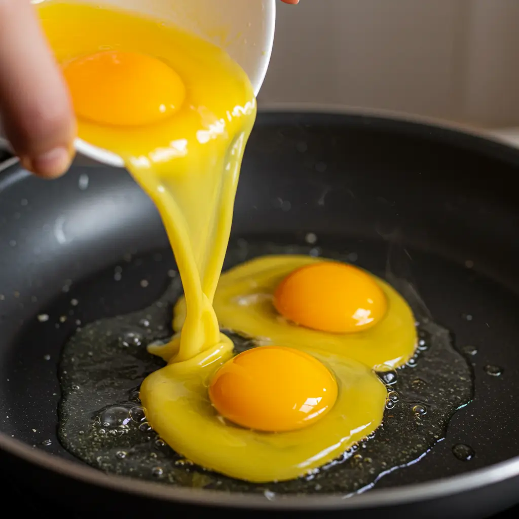 Loaded Scrambled Eggs That Wake Up Your Mornings Fast 7 Whisked eggs poured into skillet