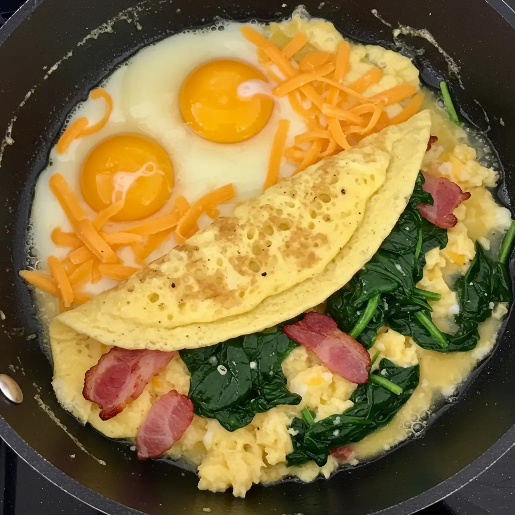 Loaded Scrambled Eggs That Wake Up Your Mornings Fast 8 Scrambled eggs with cheese and veggies mid-cook