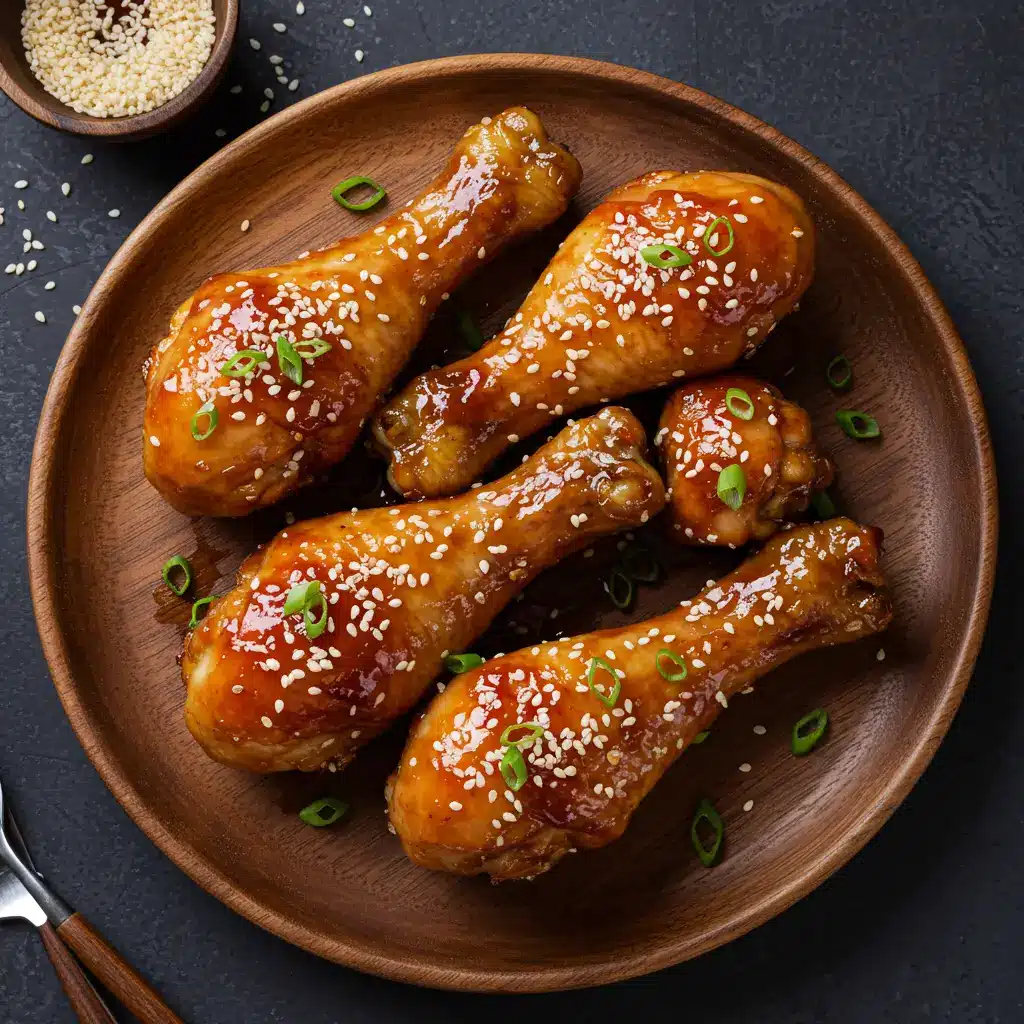 honey soy chicken drumsticks glazed and served on a rustic plate