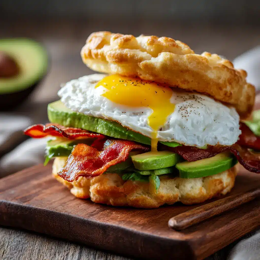 Cloud Bread Breakfast Sandwich on rustic plate