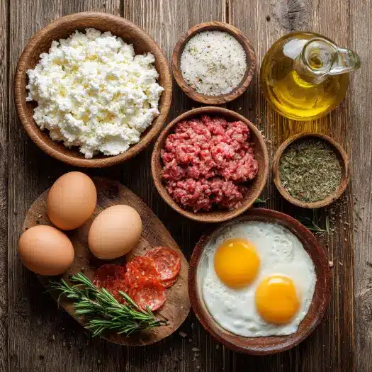 Cottage cheese and beef ingredients for no-flour pizza crust