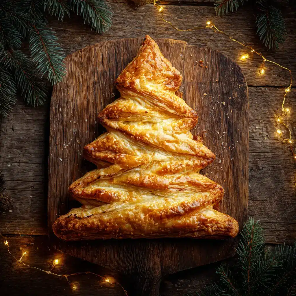 Puff pastry Christmas tree on holiday table