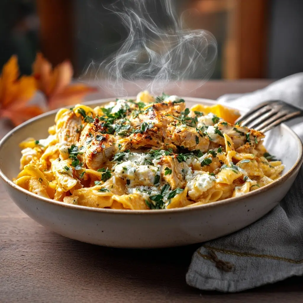 Pumpkin Baked Feta Pasta with Chicken – Cozy, Creamy, and Easy Dinner 7 serving pumpkin feta pasta