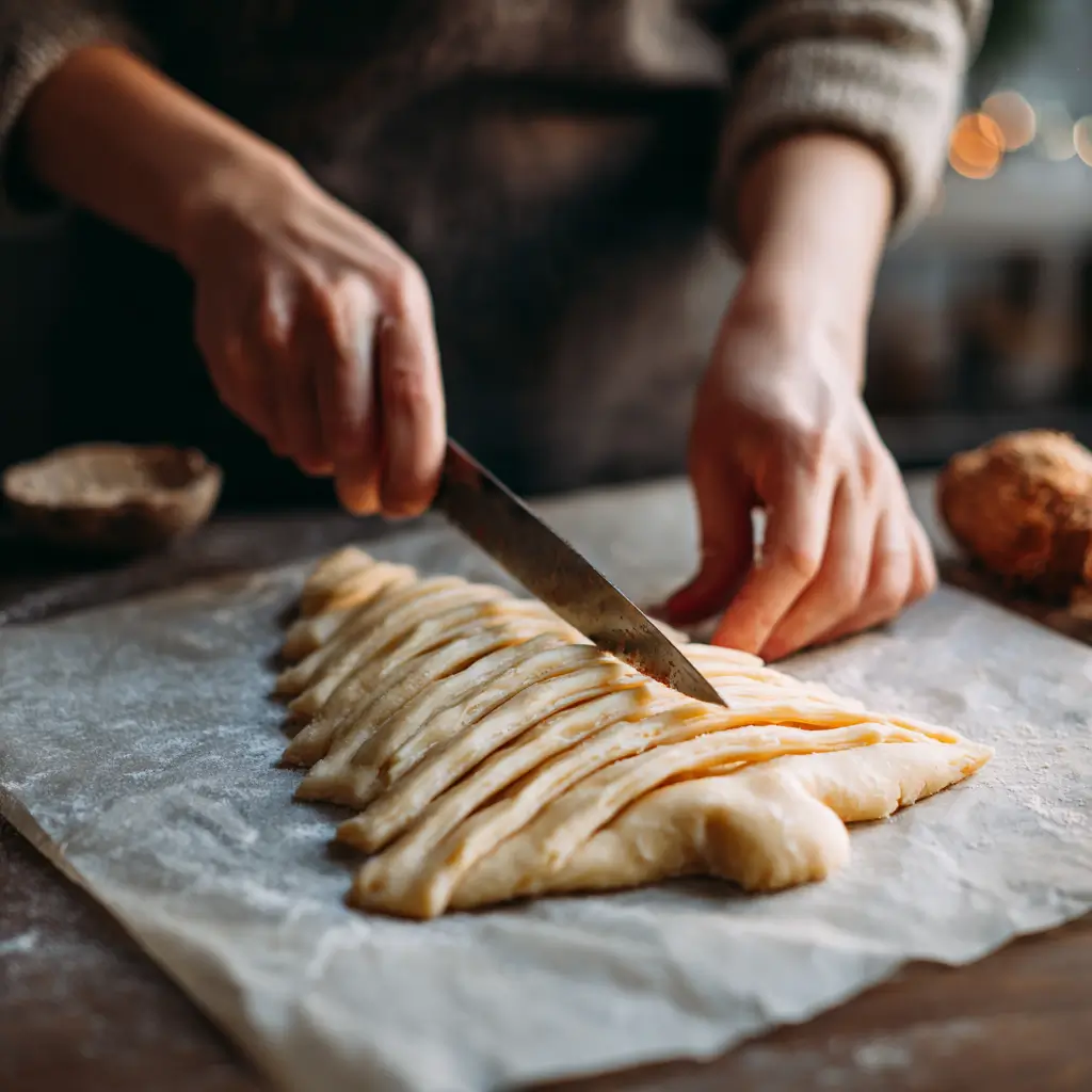 Puff Pastry Christmas Tree: A Stunning Holiday Appetizer Everyone Will Love 6 Cutting and shaping puff pastry tree