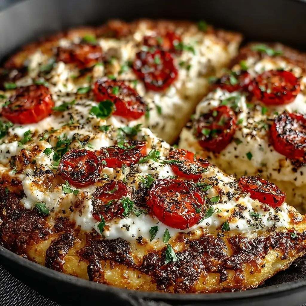 2-ingredient cottage cheese skillet pizza with melted mozzarella and pepperoni cooked in a nonstick pan