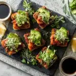 Spicy Salmon Crispy Rice Recipe – Bold, Crunchy, and Packed with Flavor 8 Spicy salmon crispy rice plated with garnishes