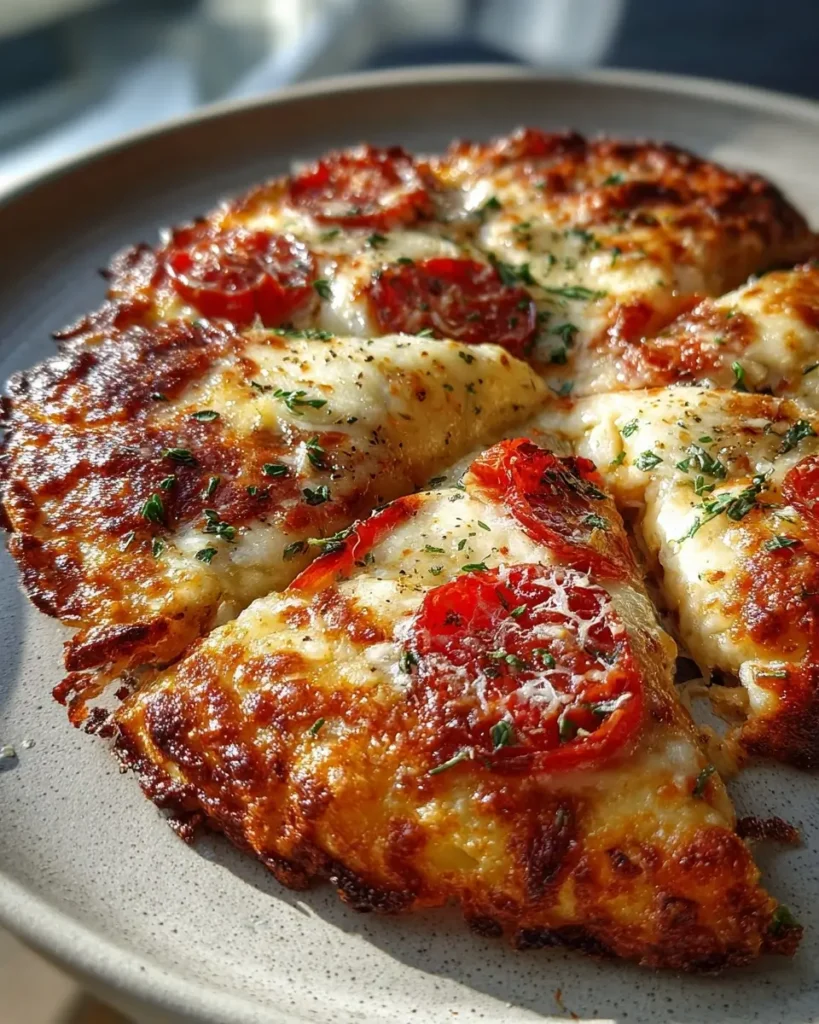 High-protein crustless pizza pie made with cottage cheese, eggs, mozzarella, and turkey pepperoni