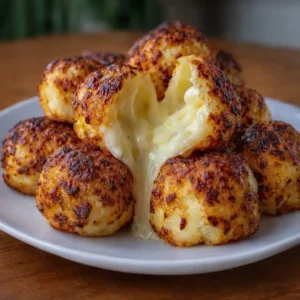 Crispy air fryer cottage cheese parmesan bites served on a plate with dipping sauce