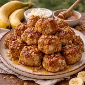 Banana bread cottage cheese breakfast nuggets baked until golden, served as a high-protein breakfast snack.