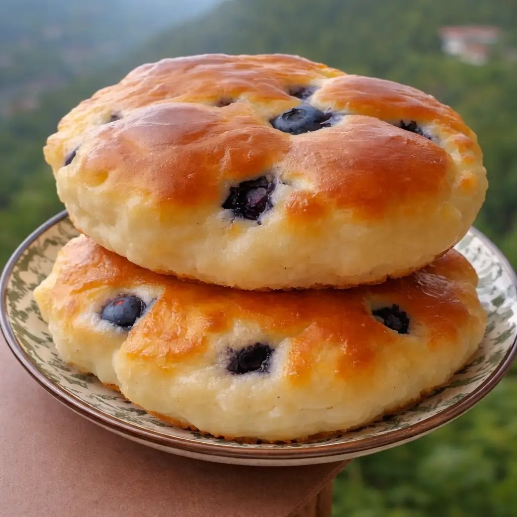 Blueberry fluffy cottage cheese cloud bread topped with fresh blueberries, light and airy texture