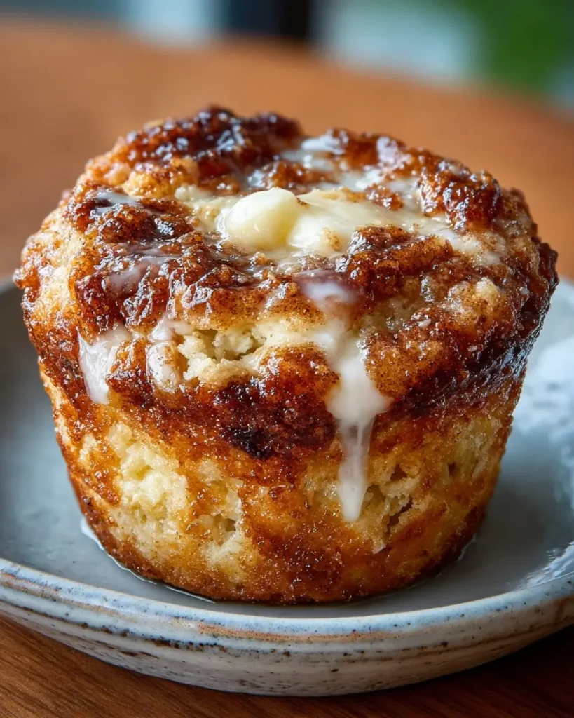 Cinnamon sugar cottage muffin bake pulled apart warm and gooey in a baking dish
