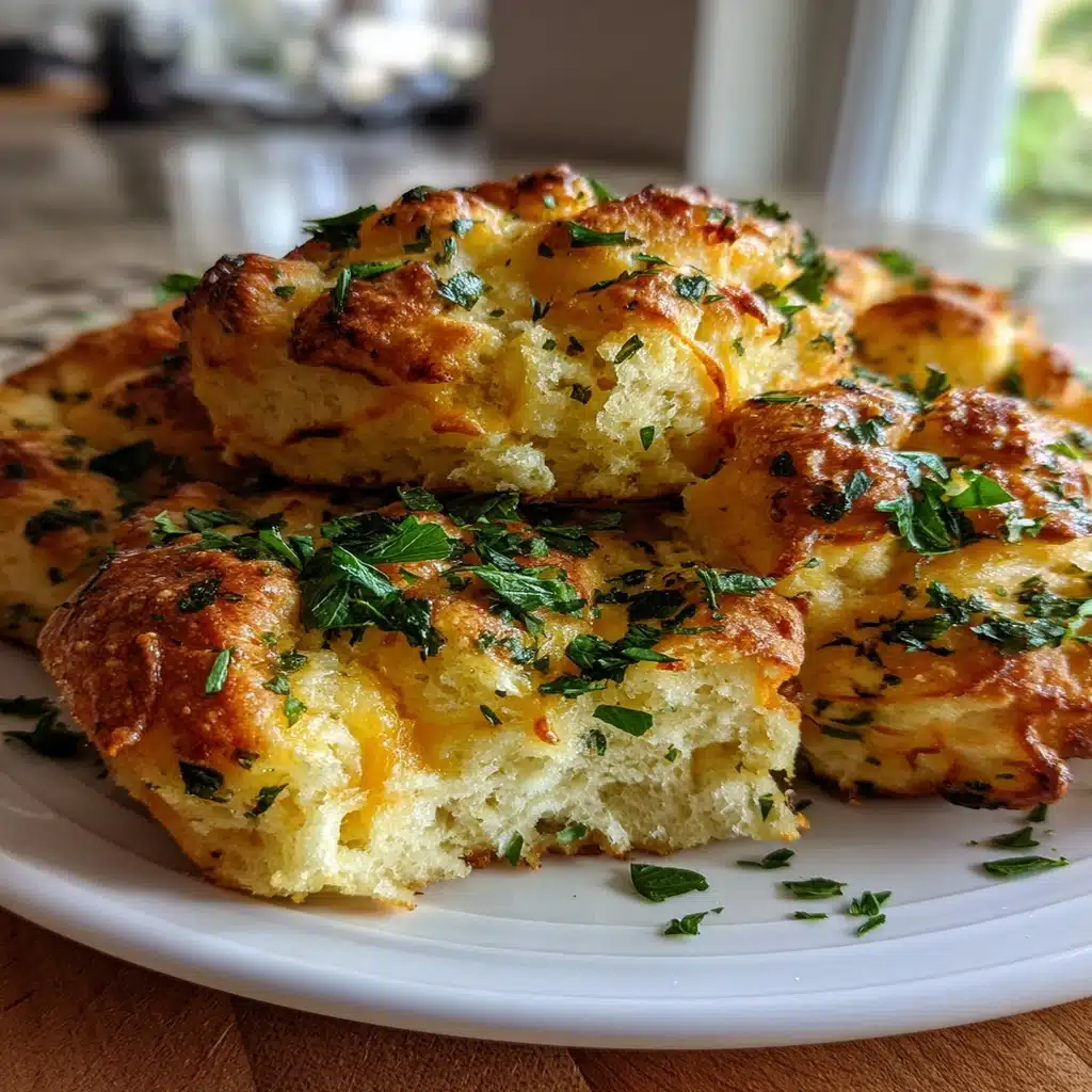 Warm cottage cheese cheddar pull-apart bread with golden crust and melted cheese layers
