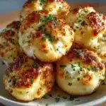 Freshly baked cottage garlic knots brushed with garlic butter and parsley