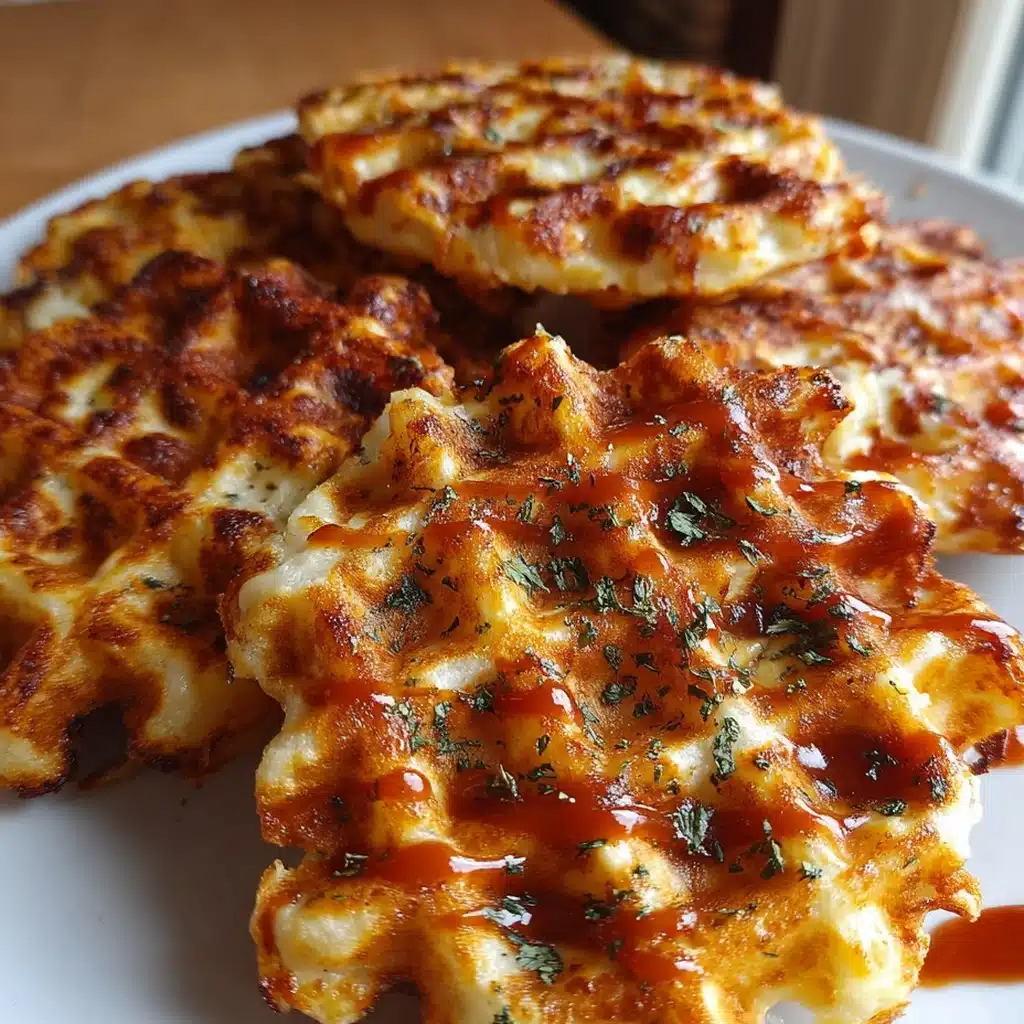 Crispy 3-ingredient cottage cheese pizza waffles with golden edges and melted cheese