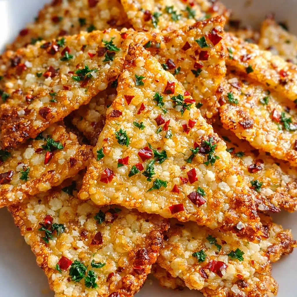 Crispy cottage cheese parmesan snack chips baked until golden and crunchy