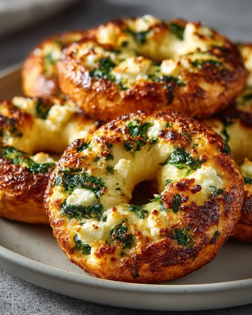 Keto spinach cottage cheese bagels baked until golden and fluffy