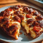 Cheesy pizza style cottage cheese bake with mozzarella and pepperoni baked until golden