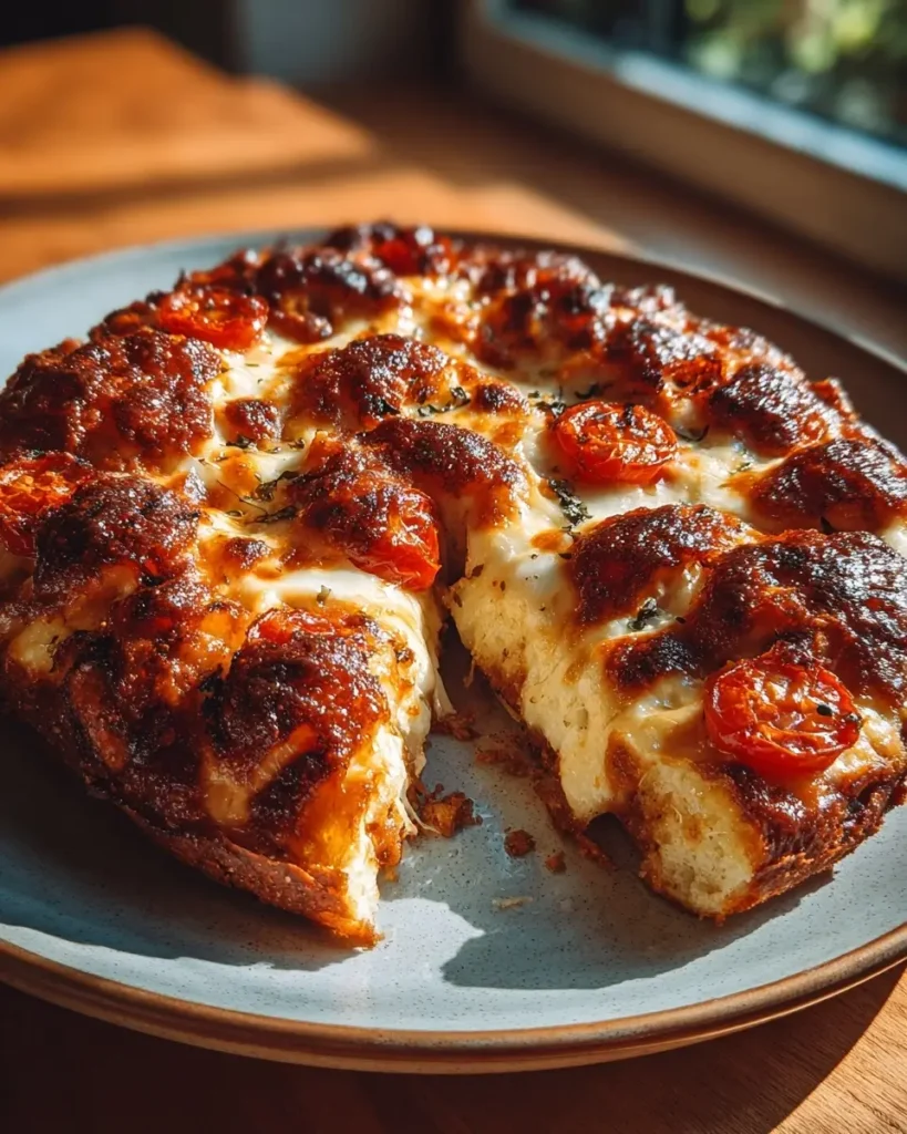 Cheesy pizza style cottage cheese bake with mozzarella and pepperoni baked until golden