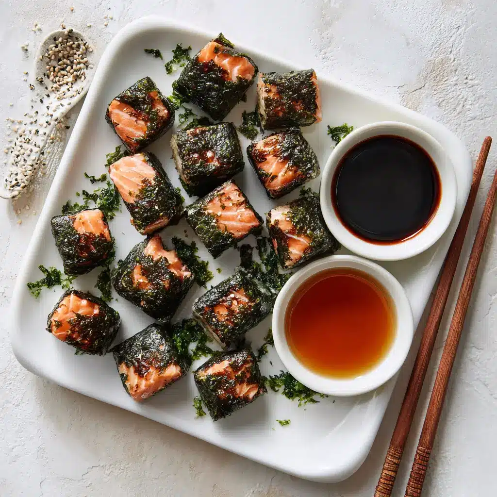 Salmon nori bites served as elegant appetizers