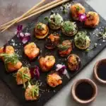 Salmon Nori Bites: Bold, Easy, and Delicious Japanese-Inspired Snacks 8 Salmon nori bites served as appetizers