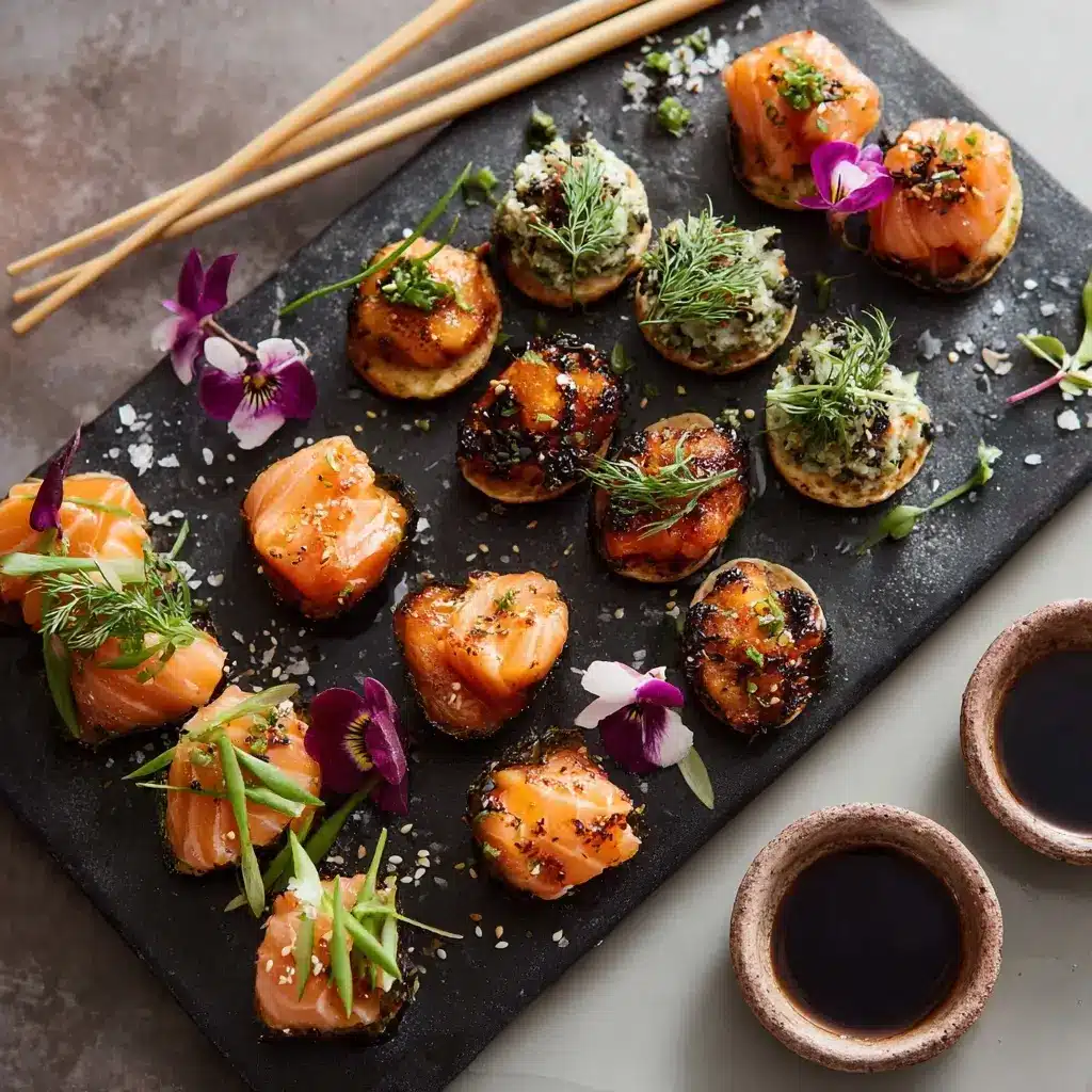 Salmon Nori Bites: Bold, Easy, and Delicious Japanese-Inspired Snacks 7 Salmon nori bites served as appetizers
