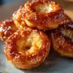 Soft baked cottage cheese donuts coated in cinnamon sugar on a cooling rack