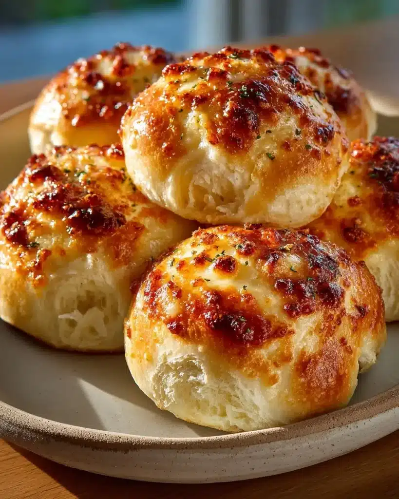 Soft garlic rolls brushed with melted butter and fresh herbs, freshly baked and golden brown