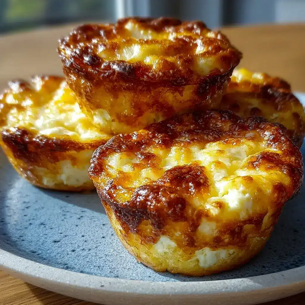 Fluffy cottage cheese muffin tin egg bites stacked on plate with steam rising