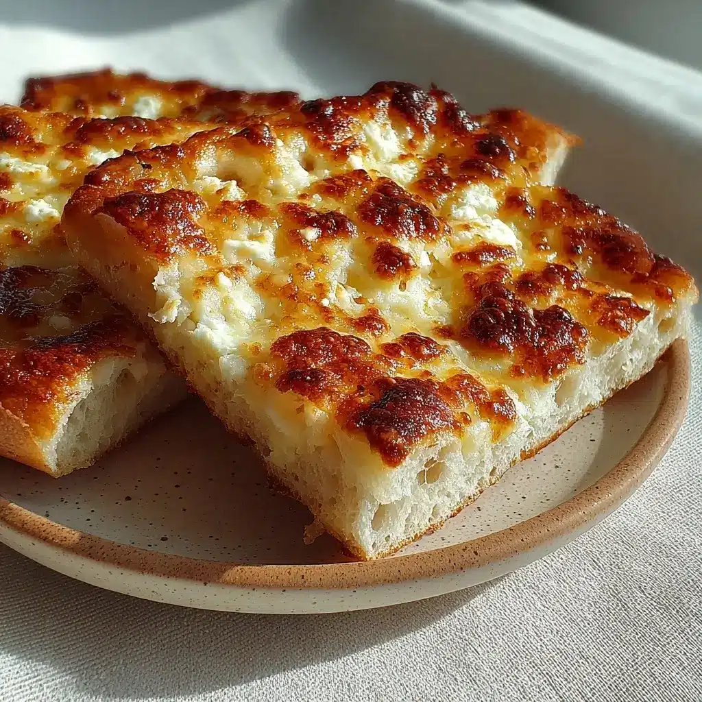 Golden fluffy 2-ingredient cottage cheese bread squares sliced on parchment paper