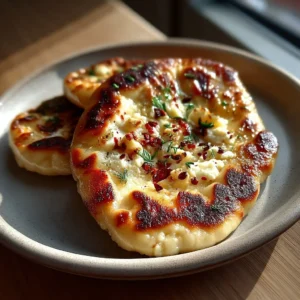 Golden skillet-cooked naan made with cottage cheese and self-rising flour