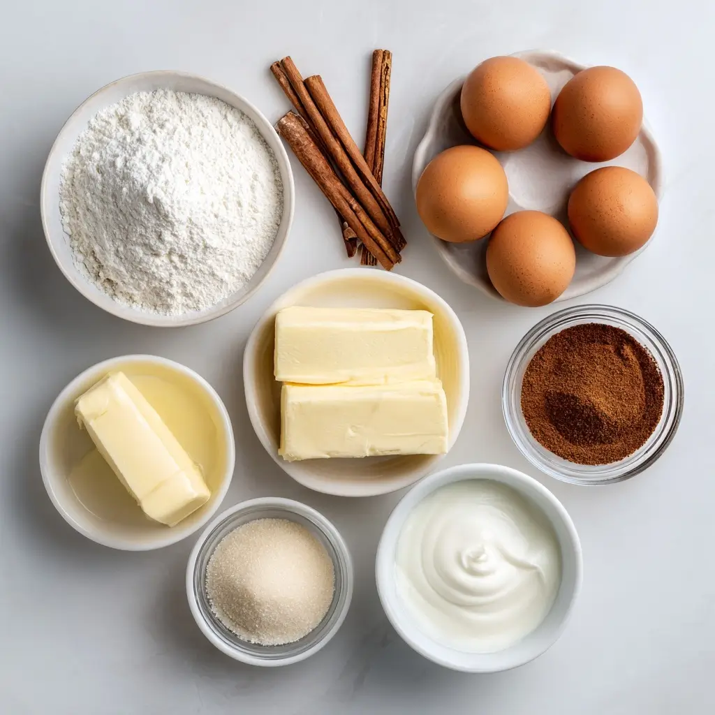 Ingredients for cinnamon swirl cloud bread arranged on a kitchen counter