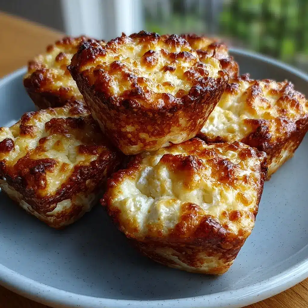Cottage cheese breakfast muffin tin squares on a plate with one square broken open showing fluffy cheesy center