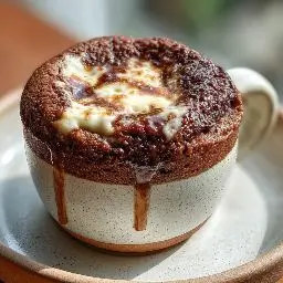 Cottage Cheese Brownie Mug made in air fryer with melted chocolate chips on top