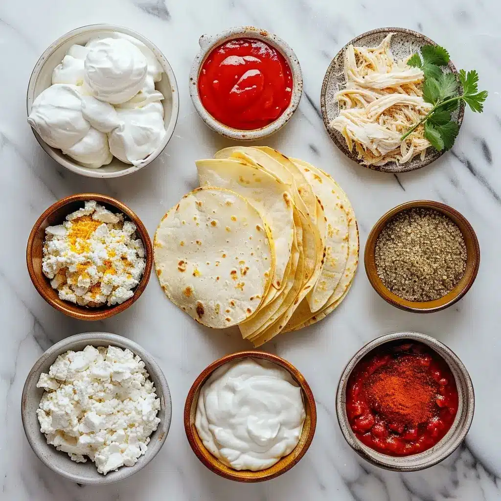 Ingredients for cottage cheese chicken enchiladas