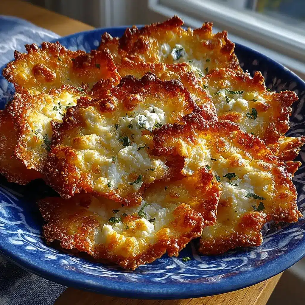 Golden crispy cottage cheese cracker chips on parchment paper